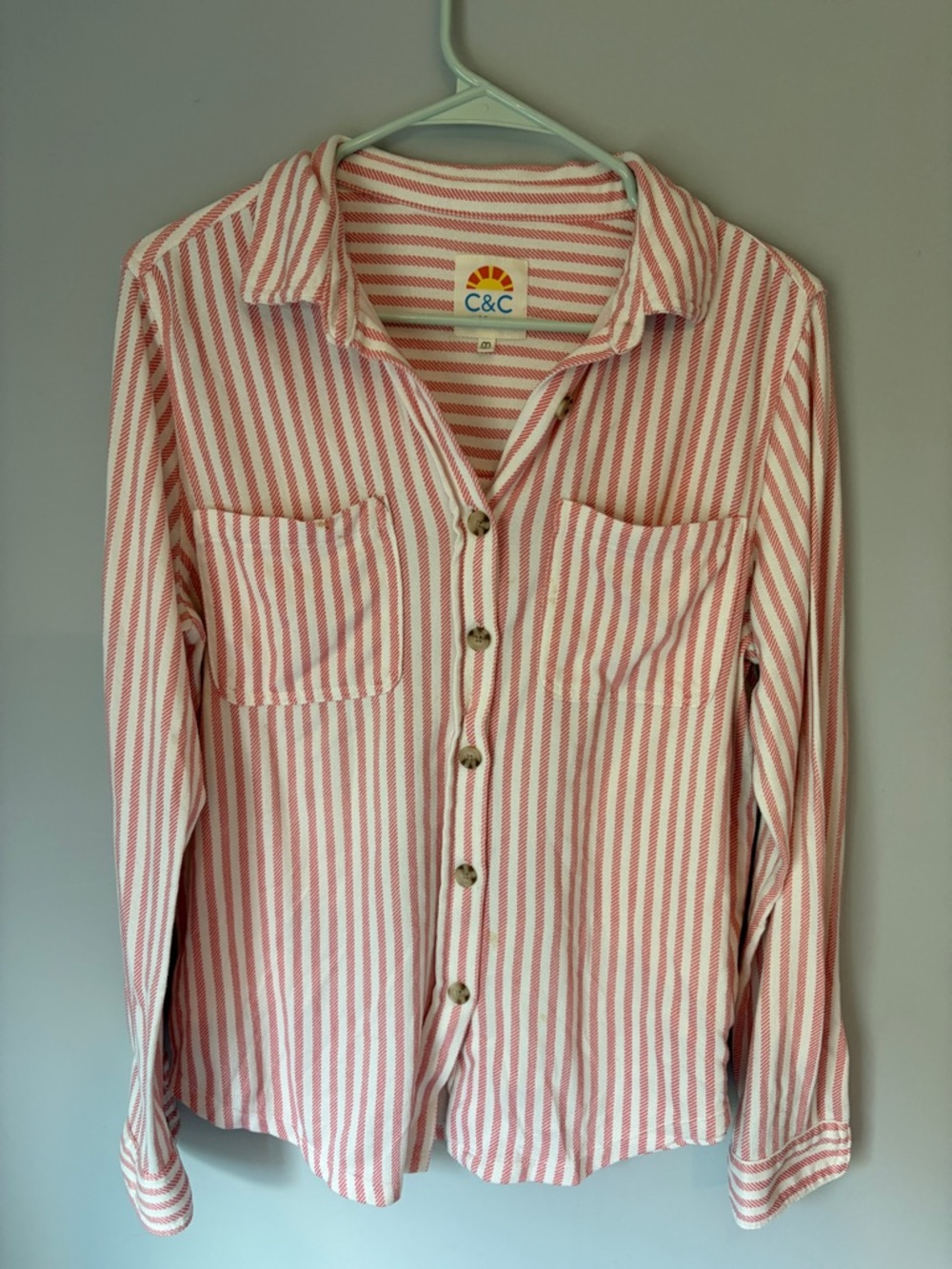 C.C Pink & White Striped Button Front Shirt